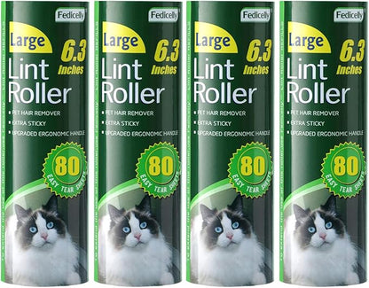 Fedicelly Large Lint Rollers Pet Hair Extra Sticky Refills,Mega Value Set 6.3 inches Wider with 320 Sheets for Cat and Dog Hair Removal,80 Sheets Per Roller (Pack of 4)