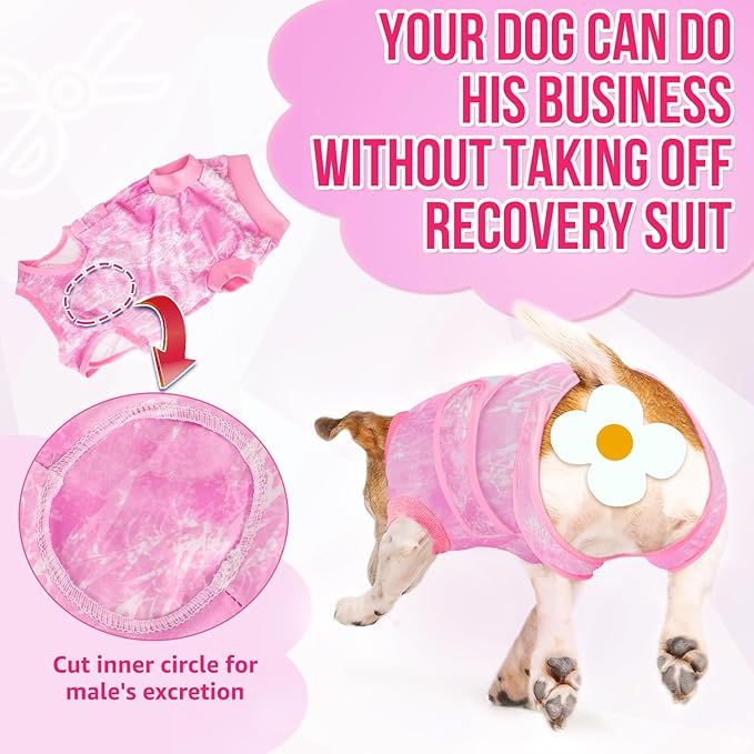 Lukovee Recovery Suit for Dogs, Zipper-On Onesie for Female Male Dog, Abdominal Wounds Cone E-Collar Alternative, Prevent Licking Spay (3XL, Pink Tie-dye)