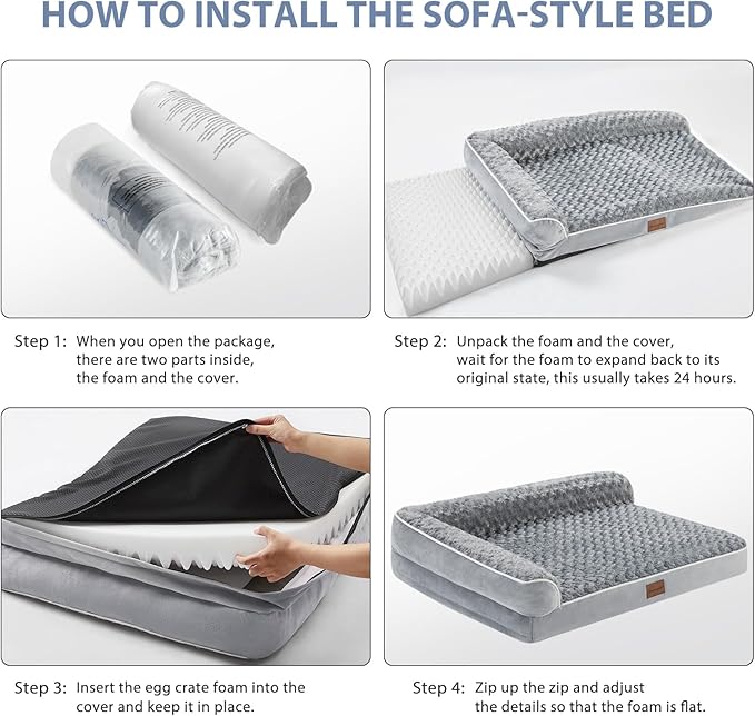 BFPETHOME Orthopedic Dog Beds for Large Dogs-Waterproof Sofa Dog Bed with Removable Washable Cover, Big Pet Bed with Waterproof Lining and Nonskid Bottom,Pet Bed for Large Dogs
