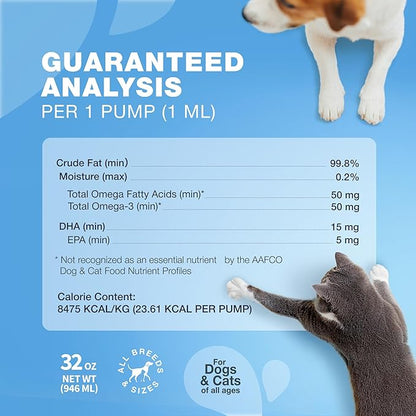 Fish Oil for Dogs and Cats - Skin and Coat Support Supplement for Pets - Omega 3 6 9 Fatty Acids - Itchy Skin, Shedding, Immunity, Joint - EPA DHA - Wild Caught Salmon and Pollock Food Topper