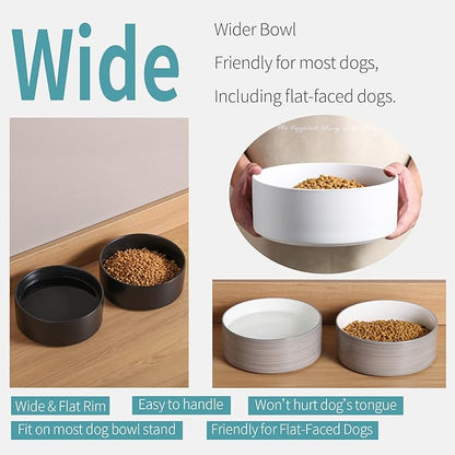 White Dog Bowl Ceramic for Medium Large Breed, Heavy Weighted Dog Food Water Feeder Dish, Non - Slip Modern Cute Extra Big Porcelain 8 in Pet Bowl Maze