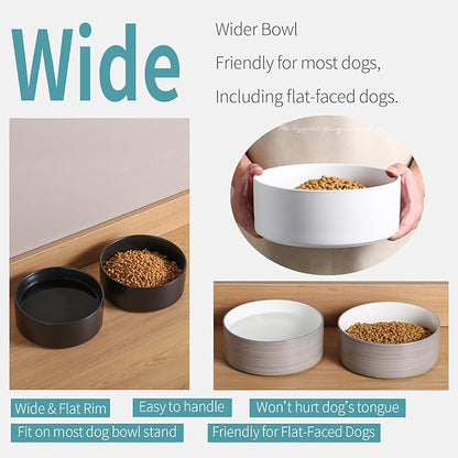 Black Dog Bowl Ceramic for Medium Large Breed, Heavy Weighted Dog Food Water Feeder Dish, Non - Slip Modern Cute Extra Big Porcelain 8 in Pet Bowl Maze