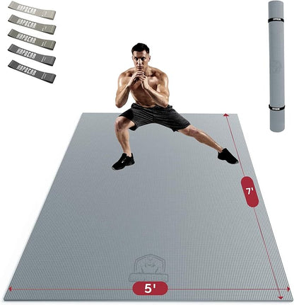 HAPBEAR Extra Large Exercise Mat-7'x5'/6'x8'/6'x9'/6'x10'/6'x12'x8mm(1/3 inch),Non-Slip, Ultra Durable, Thick Workout Mats for Home Gym Flooring Cardio, Yoga Mats for Fitness, High-Density Exercise Mat, Shoes-Friendly