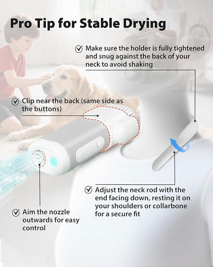 L&W BROS. 2-in-1 Pet Hair Dryer with Clamp Stand – Wearable & Hands-Free Dog Grooming Dryer, 950W Low Noise Blower with 5 Heat & 3 Speed Settings, for Small to Medium Pets (gray)