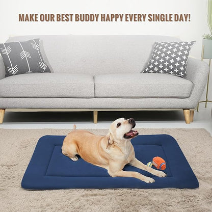 Magic Dog Extra Large Soft Crate Pad Mat, Jumbo 48 Inches Machine Washable Pet Bed Kennel Pad With Non-Slip Bottom, Dark Blue