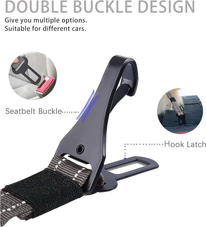 AUBELL Dog Seat Belt for Car,Updated 3-in-1 Adjustable Reflective Bungee Heavy Duty Dog Car Harness Tether with Clip Hook Latch & Buckle,Swivel Zinc Alloy Carabiner,Grey