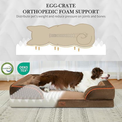Comfort Expression Small Dog Beds Waterproof Orthopedic Foam Dog Sofa Beds for Medium Dogs Comfy Pet Bed with Washable Removable Cover & Non-Slip Bottom(Small,Brown)
