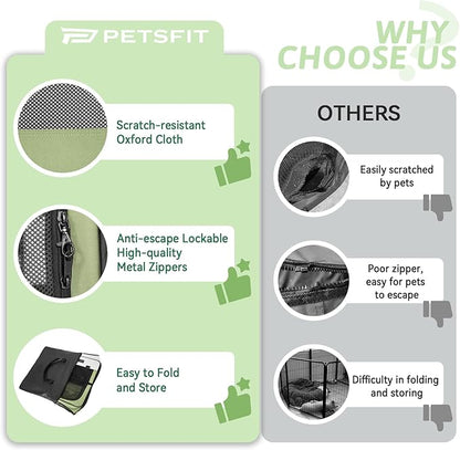 PETSFIT 29" Puppy Playpen with Removable Waterproof Mat & Zippered Roof | RV, Camping, Travel Dog Pen | Indoor/Outdoor Whelping & Cat Observation Space(29.5"x29.5"x16.5"H)