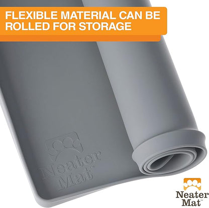 Neater Pet Brands Neater Mat Pet Mats for Food and Water, Cat & Dog Bowl Mat Waterproof Silicone, Feeding Tray, Dog Food Mats for Floors, Placemat w/Raised Edge for Under Bowls, 32" x 24", Grey
