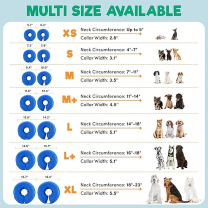 BENCMATE Inflatable Dog Cone Collar Alternative, Soft Dog Cone for Small Medium Large Dogs and Cats, Neck Recovery ECollar Donut Collar After Surgery (Medium+, Blue)