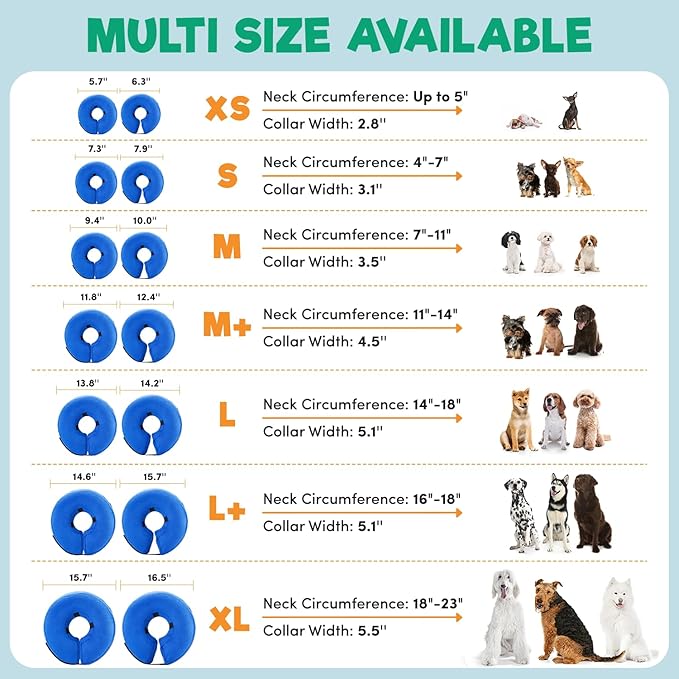 BENCMATE Inflatable Dog Cone Collar Alternative, Soft Dog Cone for Small Medium Large Dogs and Cats, Neck Recovery ECollar Donut Collar After Surgery (Large+, Orca)