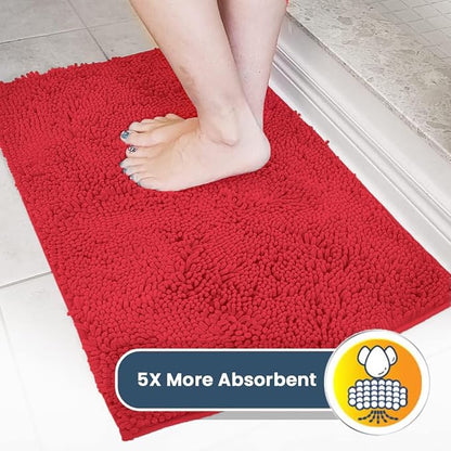 Muddy Mat® Shown on TV – Super Absorbent Microfiber Dog Door Mat for Muddy Paws, Non-Slip Washable Pet Rug, Quick Dry Chenille Entryway Carpet, Machine Washable Indoor Outdoor mat, Red 28"x18"