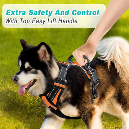 BARKBAY No Pull Dog Harness Large Step in Reflective Dog Harness with Front Clip and Easy Control Handle for Walking Training Running(Orange,XL)