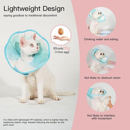 Touchdog Foldable Dog Cone Collar for Cats & Dogs - Adjustable Soft Recovery Collar with Waterproof PU Coating, Lightweight Design, 24.5cm/9.6in Wide Barrier (Blue Gradient Color, XL)