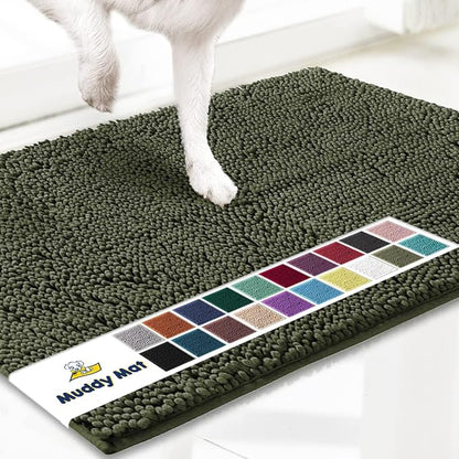 Muddy Mat® Original Dog Door Mat for Muddy Paws, Super Absorbent Microfiber, Non-Slip Washable Pet Rug, Quick Dry Chenille Entryway Carpet, Machine Washable Indoor Outdoor mat, Army Green 48"x72"