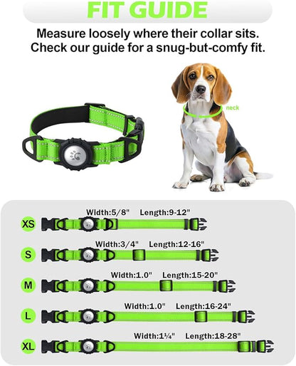 TagME Airtag Dog Collar,Waterproof Reflective Pet Collar with Airtag Holder,Soft Padded and Double D-Rings for Medium Dogs,Green