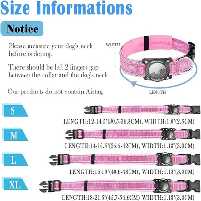 Upgraded AirTag Dog Collar, IP68 Waterproof Dog Collar with Apple Air Tag Holder, Reflective Adjustable Heavy Duty Dog Collars with Soft Padded for Small, Medium and Large Dogs,Pink, XL