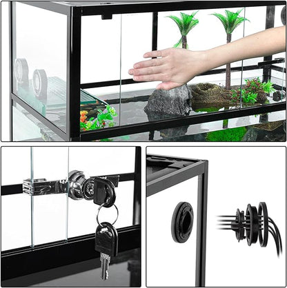 REPTIZOO 67 Gallon Large Turtle Tank Aquarium, 48"×18"×18" Tortoise Habitat Water-Land Ecological Turtle Tank with Drainage System Aquatic Aquarium