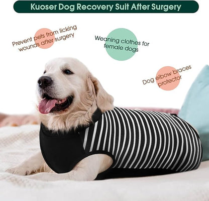 Kuoser Dog Recovery Suit, Anti Licking Dogs Rear Leg Sleeve, Abdominal Dog Surgical Suit with Pants Cover Protect Wounds, Dogs Elbow Protector Soft Pet Surgery Onesie Cone Alternative, Black 2XL