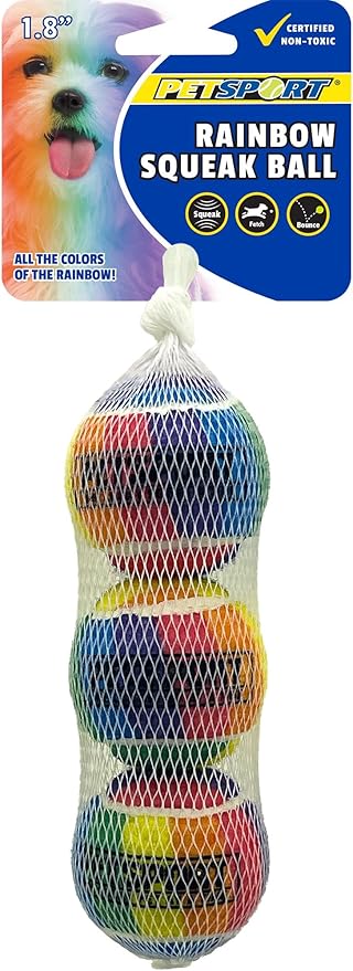 Petsport Tuff Balls Rainbow Squeaky Ball 1.8in 3Pk