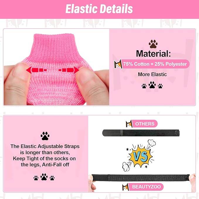 BEAUTYZOO Anti Slip Dog Socks for Small Medium Large Dogs,Paw Protector with Grips for Hardwood Floor Hot/Cold Pavement,Traction Control 3 Pairs AntiTwist Dog Shoes to Prevent Licking for Senior Dog