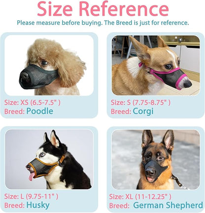 LUCKYPAW Dog Muzzle, Mesh Muzzle for Large Medium Small Dogs, Soft Mouth Guard for Biting Chewing, Breathable Mouth Cover with Adjustable Hook and Loop for Training, Grooming(Black, XS)