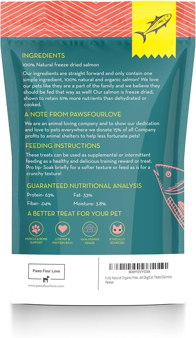 Organic Freeze Dried Dog & Cat Treats - Single Ingredient, Grain Free Food Toppers for Healthy Pets, No Fillers or Preservatives (3 Bag, Salmon)