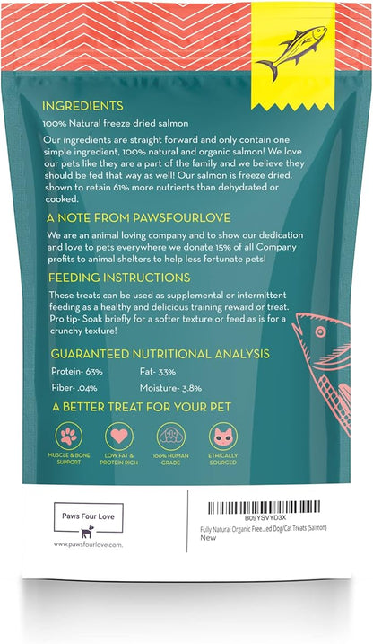 Organic Freeze Dried Dog & Cat Treats - Single Ingredient, Grain Free Food Toppers for Healthy Pets, No Fillers or Preservatives (3 Bag, Salmon)