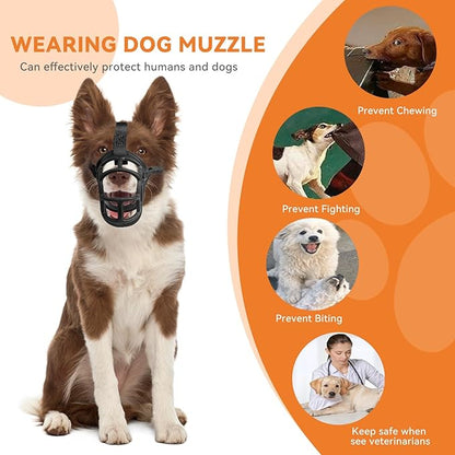 Dog Muzzle – Lightweight Breathable Basket Muzzle, Anti-Biting & Chewing, Adjustable Fit for Small, Medium & Large Dogs(Size 3)