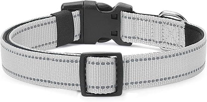 Reflective Dog Collar Padded with Soft Neoprene Breathable Quick Release Basic Dog Collars for Puppy Small Dogs Girl Boy Xs Silver