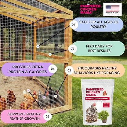 Pampered Chicken Mama Backyard Chicken Molting Supplement: Fluffiest Feathers Ever Backyard Chicken Feed and Supplies for Hens (6 Pound Economy Size)