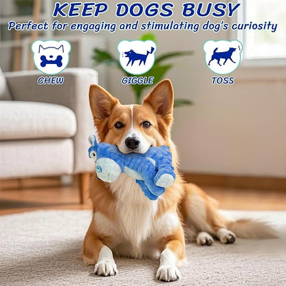 Blue Hippo Squeaky Dog Toy – Crinkle Plush Chew Toy for Small, Medium & Large Dogs