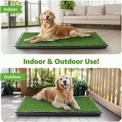 LOOBANI 47.6x29.2in Large Dog Litter Box with 2 Artificial Grass Patch + 2 Washable Pee Pads, Quickly Absorbency Portable Patio Potty for Balcony Apartment Use