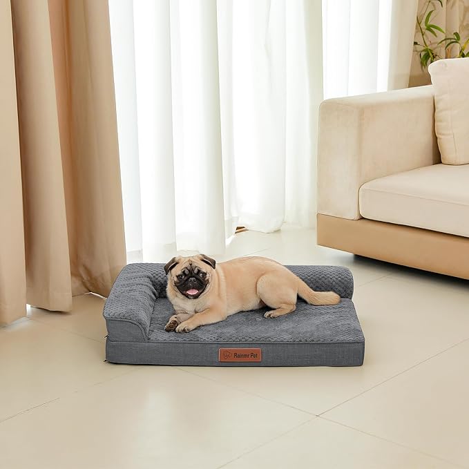Orthopedic Dog Bed Medium Size Dog, 3 Inch Memory Foam Pet Bed for Small and Medium Dogs, Washable Removable Cover, Nonskid Bottom, Waterproof, 35x23 Inches, M Dark Grey