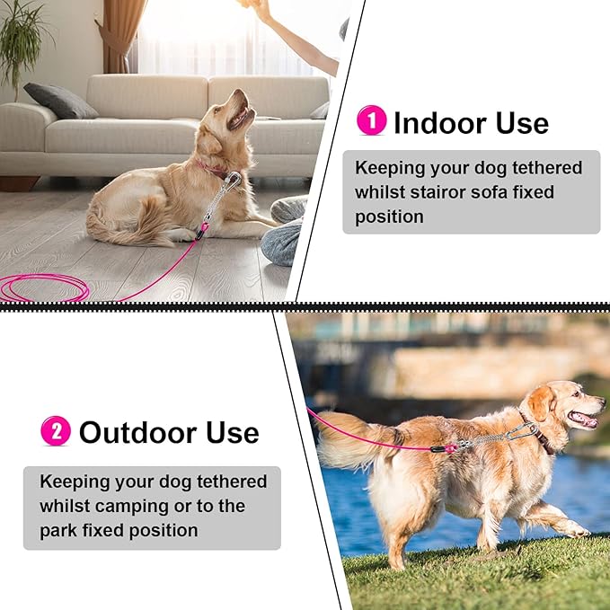Jenico Dog Tie Out Cable, 10-150FT Runner Cable with Swivel Hook and Shock Spring, Yard and Camping Dog Leash Tether for Small to Medium Pets Up to 500 LBS