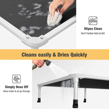 Veehoo Chew Proof Elevated Dog Bed - Cooling Raised Pet Cot - Silver Aluminum Frame and Durable Textilene Mesh Fabric, Unique Designed No-Slip Feet for Indoor or Outdoor Use, Black, Medium, CWC2003