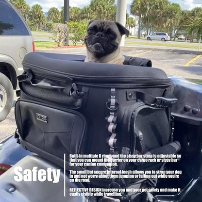 Motorcycle Dog Carrier, Portable Pet Carrier Pet Travel Bag Cat Carrier Bag for Harley Street Glide Road King Touring Trike Can Am with Luggage Rack Passenger Seat Load Capacity 20lb (Black)