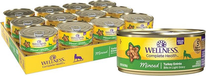 Wellness Complete Health Minced Adult Wet Cat Food, Natural, Protein-Rich, Grain Free, 5.5 Ounce, 24 Pack, (Turkey Entrée)