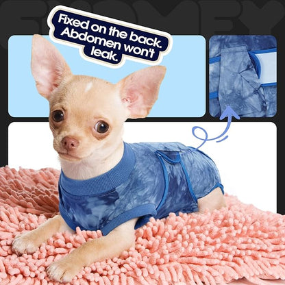 FUAMEY Recovery Suit for Dogs After Surgery,Soft Breathable Dog Bodysuit E-Collar & Cone Alternative Surgical Suit,Male Female Dog Neuter Spay Suits Anti Licking Wounds Onesie Blue Tie Dye XS