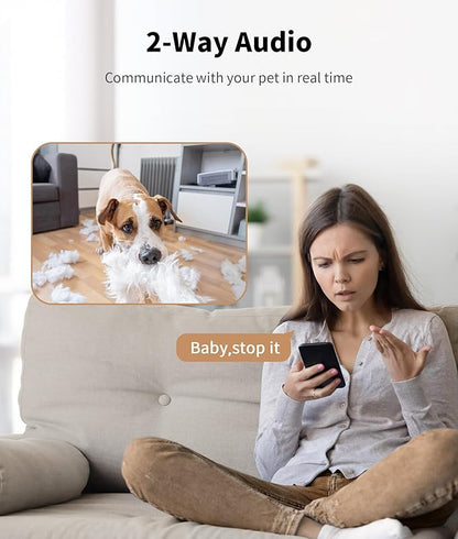 2K Pet Camera Treat Dispenser, 360°View Dog Camera with Phone App, 5G&2.4G WiFi 2-Way Talk Pet Cam Indoor for Cats Remote Treat Tossing, Motion Alerts, Auto Tracking