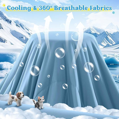 Cooling Blanket for Dogs, Lightweight & Durable Dog Cooling Mat, Q-MAX>0.45 Soft Breathable Pets Comforter for Couch, Bed & Car Essential - Light Blue 25x40 Inches
