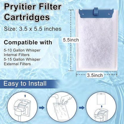 12 Pack Filter Cartridge Compatible with Whisper Bio-Bag Filters 10i/IQ10/PF10, Medium Replacement Filter Cartridges for Aquariums Compatible with ReptoFilte 20 gallons (90 GPH)
