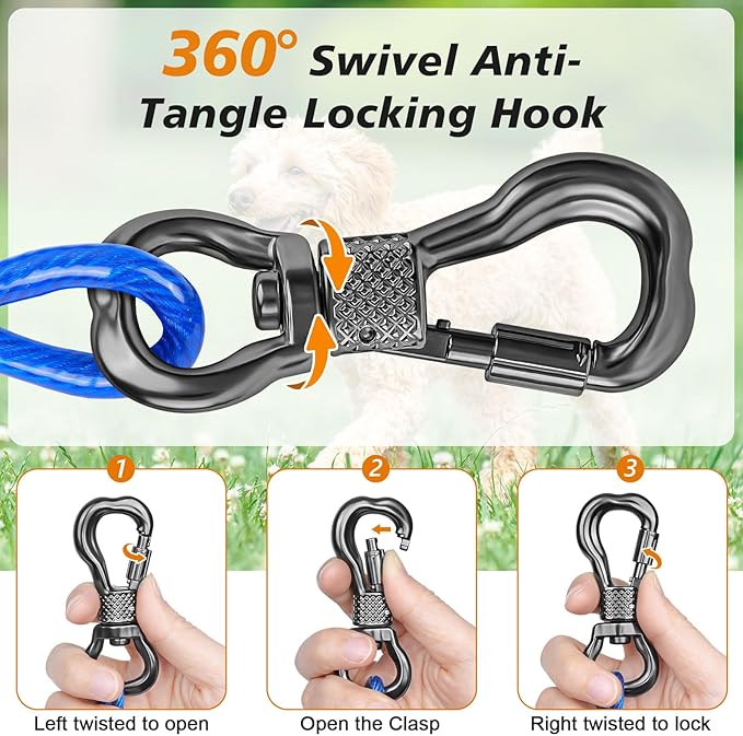 Tresbro 40 FT Dog Tie Out Cable with Spring, Shock Absorbing Tether Chains for Outside Aavilable in 10/15/20/25/30/40/50/70/100/120 FT, Heavy Duty Leads for Yard for Medium & Large Dogs Up to 500 LBS