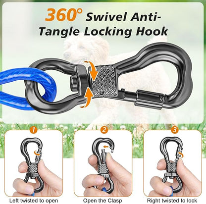 Tresbro 40 FT Dog Tie Out Cable with Spring, Shock Absorbing Tether Chains for Outside Aavilable in 10/15/20/25/30/40/50/70/100/120 FT, Heavy Duty Leads for Yard for Medium & Large Dogs Up to 500 LBS
