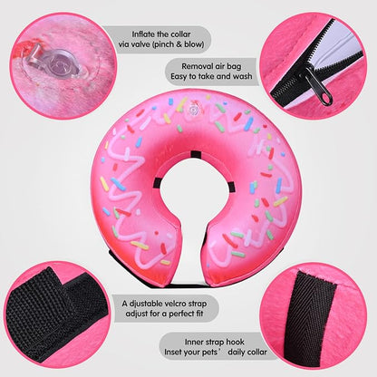 Katoggy Inflatable Dog Cone Collar for Dogs After Surgery, Soft Adjustable Blow up Donut E-Collar for Small Medium Large Dogs and Cats