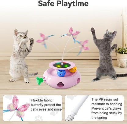 Cat Toys Interactive Rechargeable 3in1 Whack a Mole Cat Toy, Fluttering Butterfly, Track Balls, Touch Activated Automatic Kitten Toys for Indoor Cats