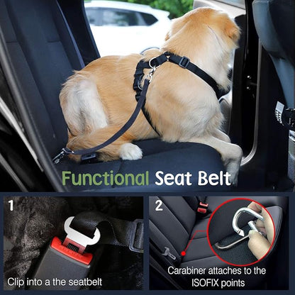 Dog Seat Belt, Safety Vest Dog Car Harness with Adjustable Buckle Dog Seat Belt for Vehicle Nylon Pet Safety Seat Belts Heavy Duty(L, Magenta)