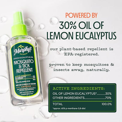 Murphy's Naturals Mosquito & Tick Bug Repellent Spray, Oil of Lemon Eucalyptus for Skin + Outdoor Gear, DEET-Free, 2 Ounce Pump, 3-Pack