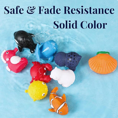 XY-WQ Bath Toys No Hole, for Infants 6-12& Toddlers 1-3, No Hole Bathtub Toys (Sea Animals, 9 Pcs with Mesh Bag)
