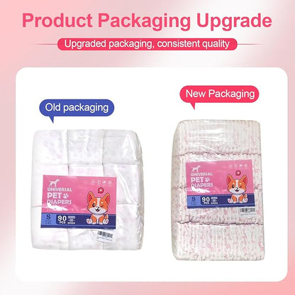 Disposable Dog Diapers Female 90 Count Puppy Diapers Female (Waist 11-18 in M) Super Absorbent Small Doggie Diapers for Heat Excitable Urination or Incontinence - Pink